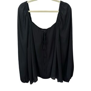 Eloquii Black Chiffon Blouse Women's Plus Size 28 Keyhole Front Semi Sheer Top